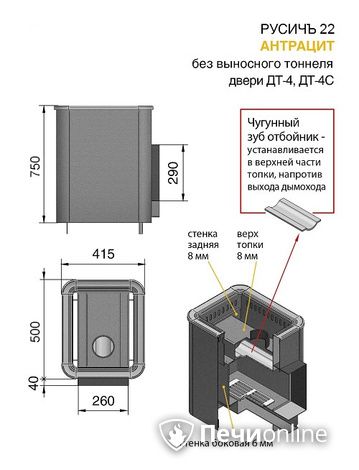 Дровяные печи-каменки Везувий Русичъ Антрацит 22 (ДТ-4) без выноса в Петрозаводске