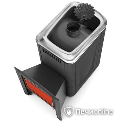 Дровяная банная печь TMF Ангара 2012 Carbon Витра с закрытой каменкой антрацит в Петрозаводске