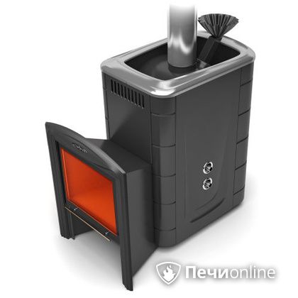 Дровяная банная печь TMF Гейзер 2014 Carbon Витра с теплообменником антрацит в Петрозаводске